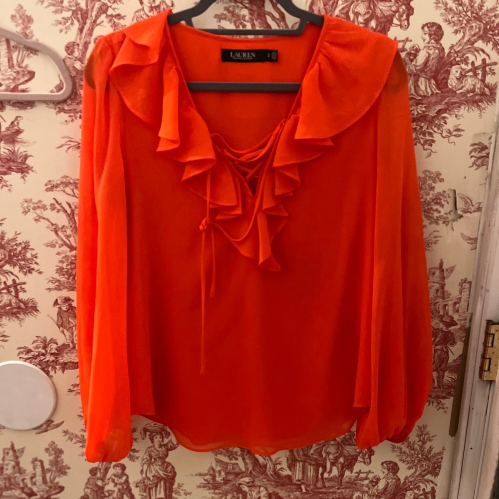 Ralph Lauren Women's Orange Ruffle Top